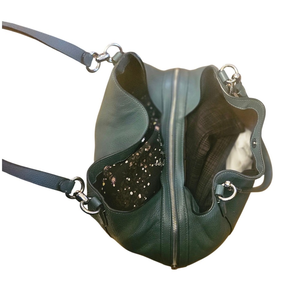Coach Pebbled Leather Hobo Bag Teal Blue Shoulder Bag Triple Compartment - Picture 9 of 13